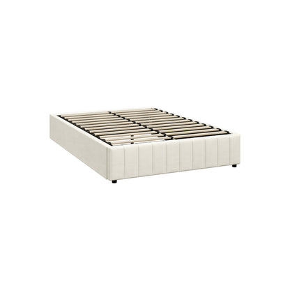Oikiture Bed Frame Double Size Gas Lift Storage Base Velvet Cream-Bed Frame-PEROZ Accessories