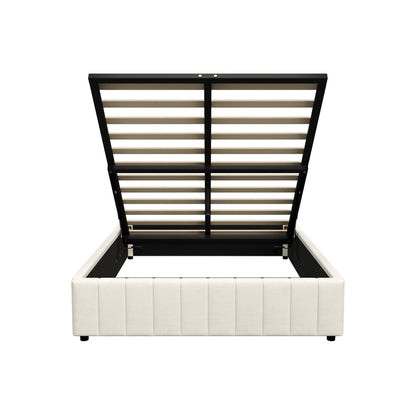 Oikiture Bed Frame Double Size Gas Lift Storage Base Velvet Cream-Bed Frame-PEROZ Accessories