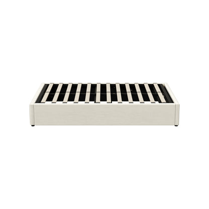 Oikiture Bed Frame Double Size Gas Lift Storage Base Velvet Cream-Bed Frame-PEROZ Accessories