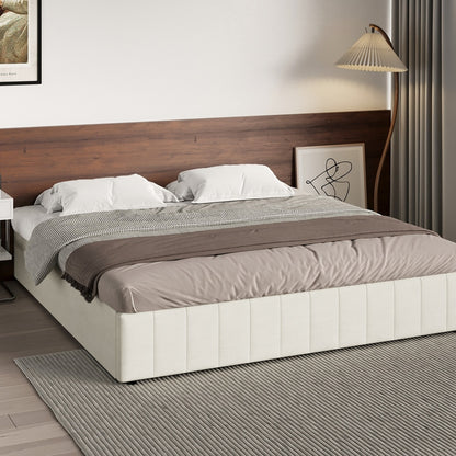Oikiture Bed Frame King Size Gas Lift Storage Base Velvet Cream-Bed Frame-PEROZ Accessories