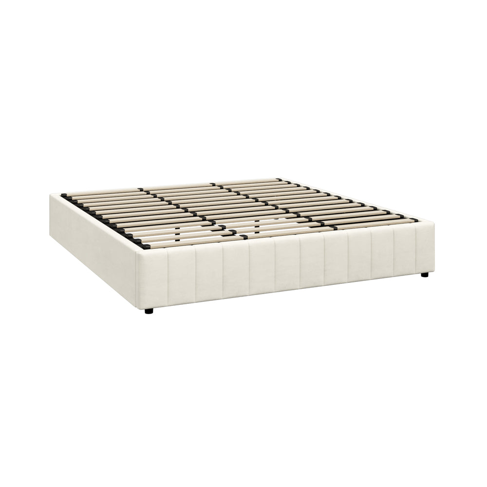 Oikiture Bed Frame King Size Gas Lift Storage Base Velvet Cream-Bed Frame-PEROZ Accessories