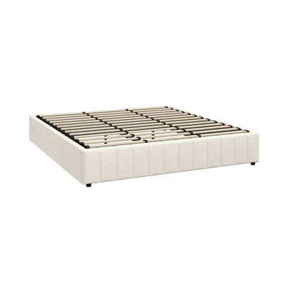 Oikiture Bed Frame King Size Gas Lift Storage Base Velvet Cream-Bed Frame-PEROZ Accessories