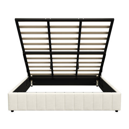Oikiture Bed Frame King Size Gas Lift Storage Base Velvet Cream-Bed Frame-PEROZ Accessories