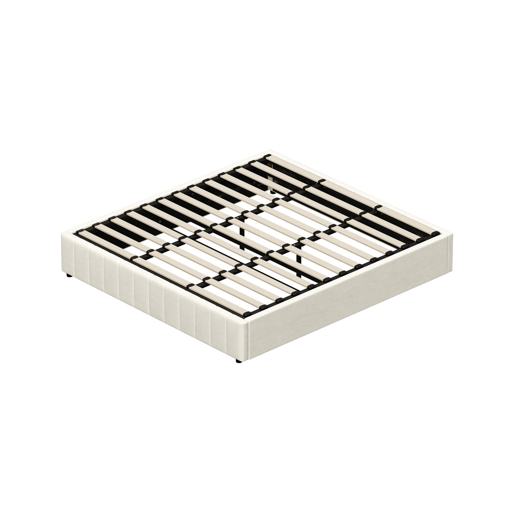 Oikiture Bed Frame King Size Gas Lift Storage Base Velvet Cream-Bed Frame-PEROZ Accessories