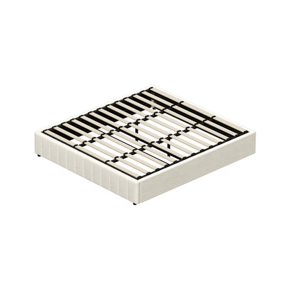 Oikiture Bed Frame King Size Gas Lift Storage Base Velvet Cream-Bed Frame-PEROZ Accessories