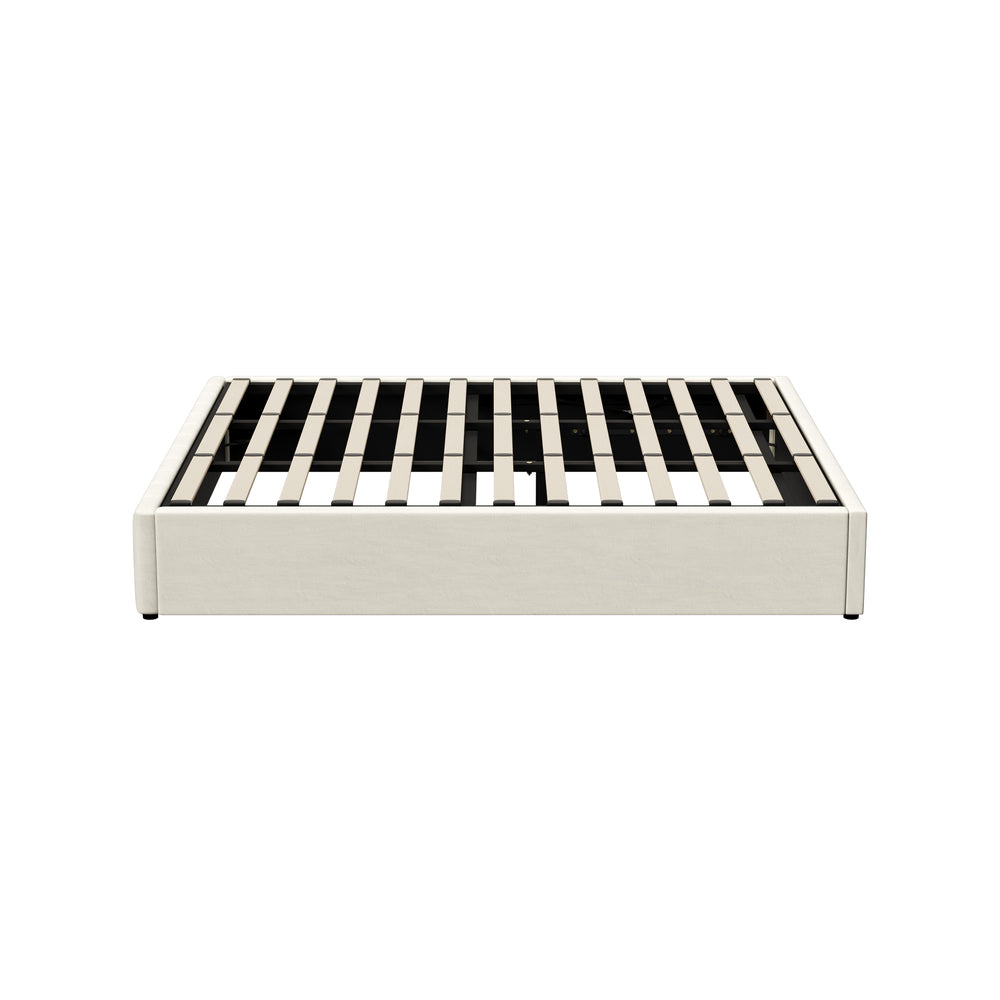 Oikiture Bed Frame King Size Gas Lift Storage Base Velvet Cream-Bed Frame-PEROZ Accessories