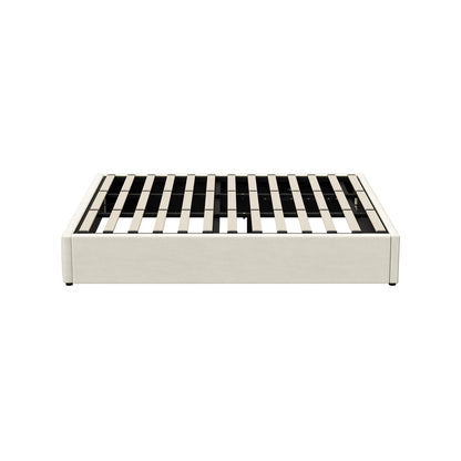 Oikiture Bed Frame King Size Gas Lift Storage Base Velvet Cream-Bed Frame-PEROZ Accessories
