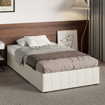Oikiture Bed Frame King Single Gas Lift Base Velvet Cream-Bed Frame-PEROZ Accessories