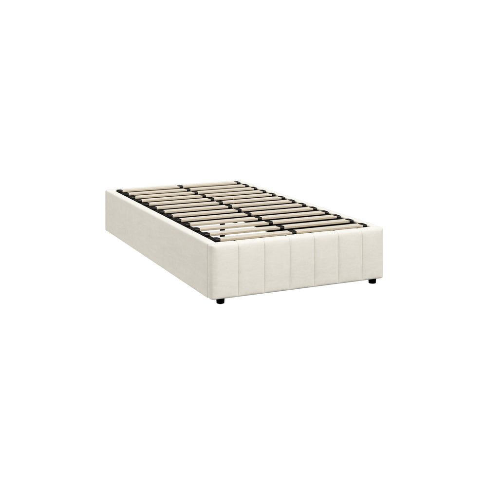 Oikiture Bed Frame King Single Gas Lift Base Velvet Cream-Bed Frame-PEROZ Accessories