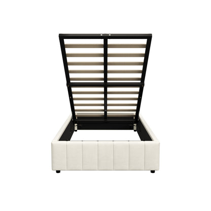 Oikiture Bed Frame King Single Gas Lift Base Velvet Cream-Bed Frame-PEROZ Accessories