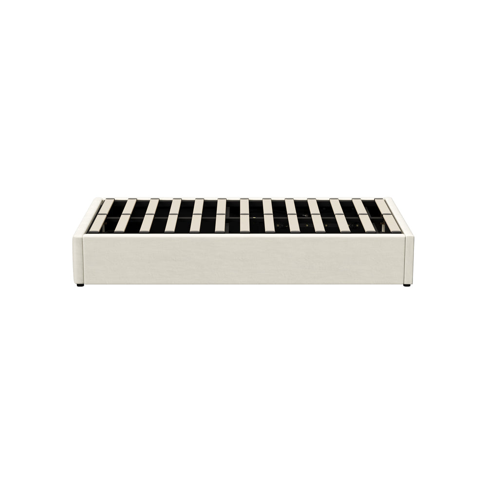 Oikiture Bed Frame King Single Gas Lift Base Velvet Cream-Bed Frame-PEROZ Accessories