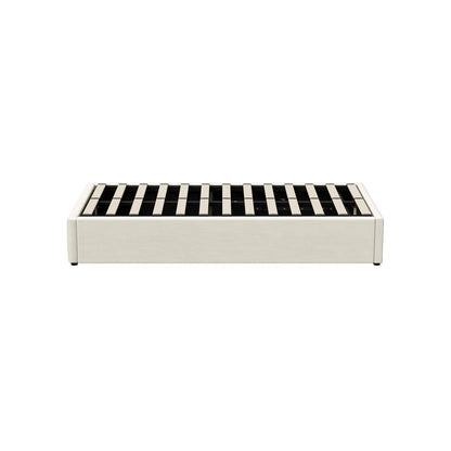 Oikiture Bed Frame King Single Gas Lift Base Velvet Cream-Bed Frame-PEROZ Accessories