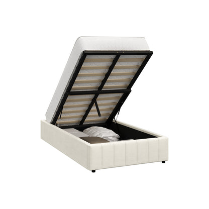 Oikiture Bed Frame King Single Gas Lift Base Velvet Cream-Bed Frame-PEROZ Accessories
