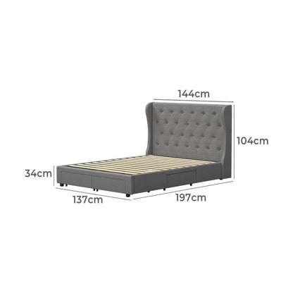 Oikiture Bed Frame Double Size Frames with 4 Storage Drawers Collection-Bed Frames-PEROZ Accessories