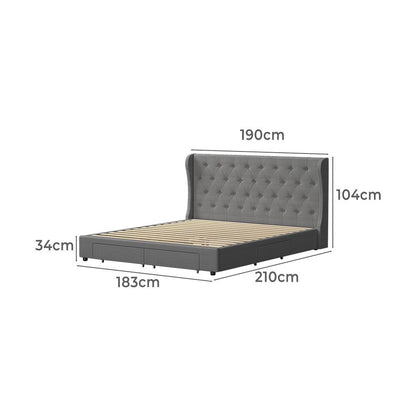 Oikiture Bed Frame King Size Frames with 4 Storage Drawers-Bed Frames-PEROZ Accessories