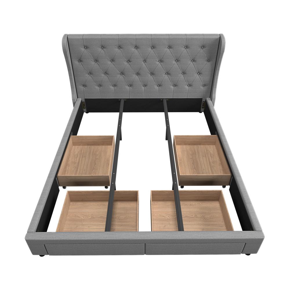 Oikiture Bed Frame King Size Frames with 4 Storage Drawers-Bed Frames-PEROZ Accessories