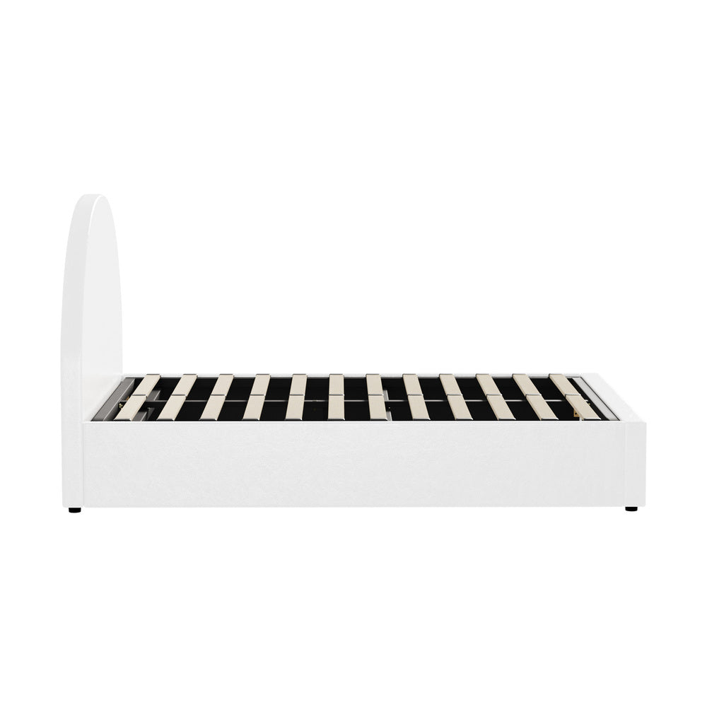 Oikiture Bed Frame Double Size With Gas Lift Base PU Leather White-Bed Frames-PEROZ Accessories