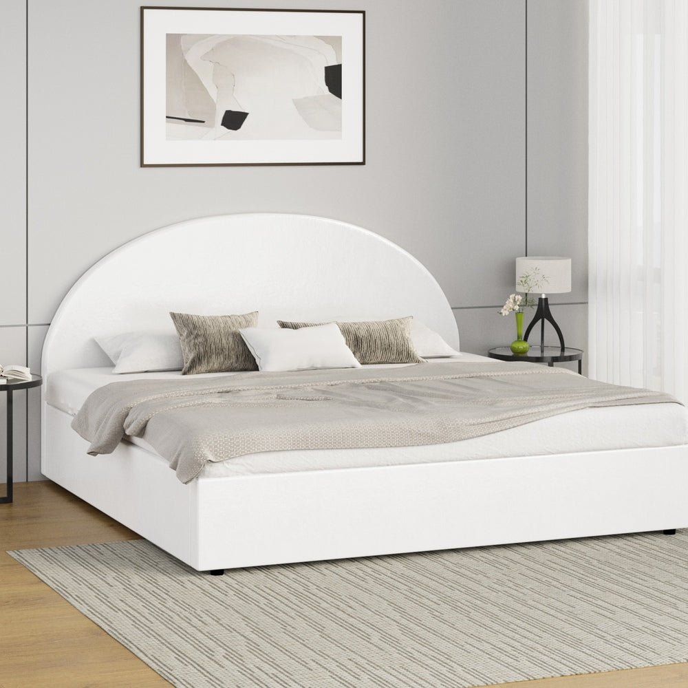 Oikiture Bed Frame King Size With Gas Lift Base PU Leather White-Bed Frames-PEROZ Accessories