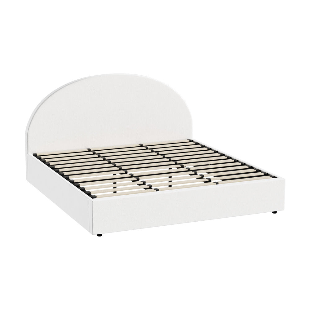 Oikiture Bed Frame King Size With Gas Lift Base PU Leather White-Bed Frames-PEROZ Accessories
