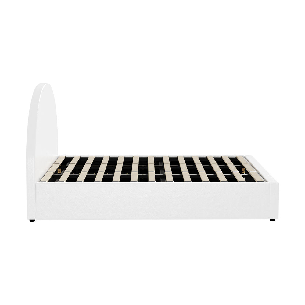 Oikiture Bed Frame King Size With Gas Lift Base PU Leather White-Bed Frames-PEROZ Accessories