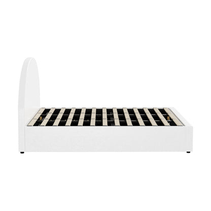 Oikiture Bed Frame King Size With Gas Lift Base PU Leather White-Bed Frames-PEROZ Accessories