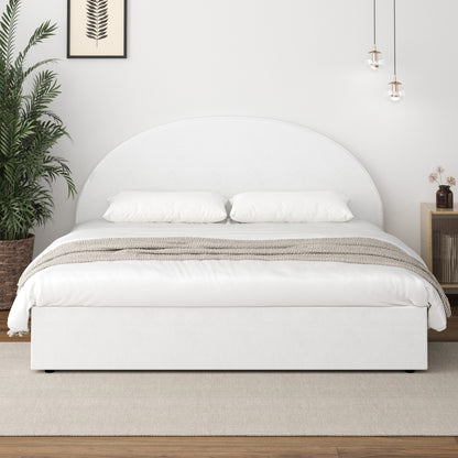 Oikiture Bed Frame King Size With Gas Lift Base PU Leather White-Bed Frames-PEROZ Accessories