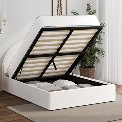 Oikiture Bed Frame King Single With Gas Lift Base PU Leather White-Bed Frames-PEROZ Accessories