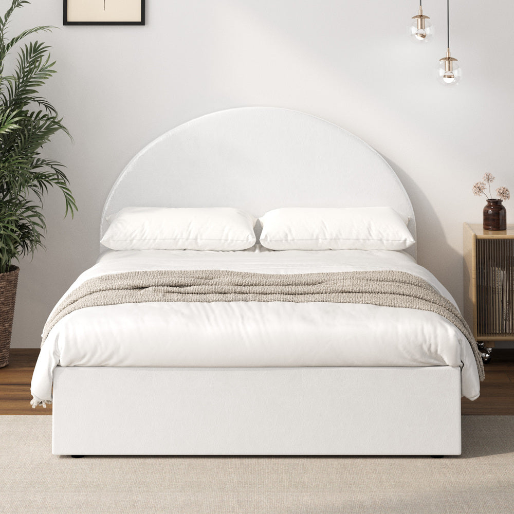 Oikiture Bed Frame King Single With Gas Lift Base PU Leather White-Bed Frames-PEROZ Accessories