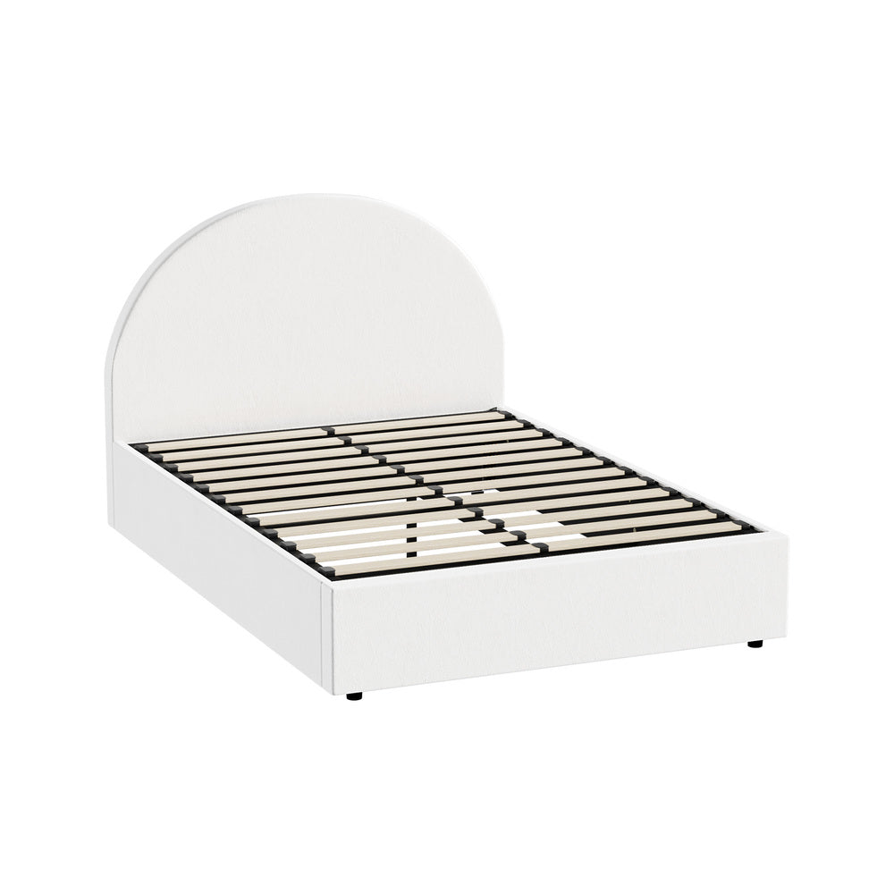 Oikiture Bed Frame Queen Size With Gas Lift Base PU Leather White-Bed Frames-PEROZ Accessories