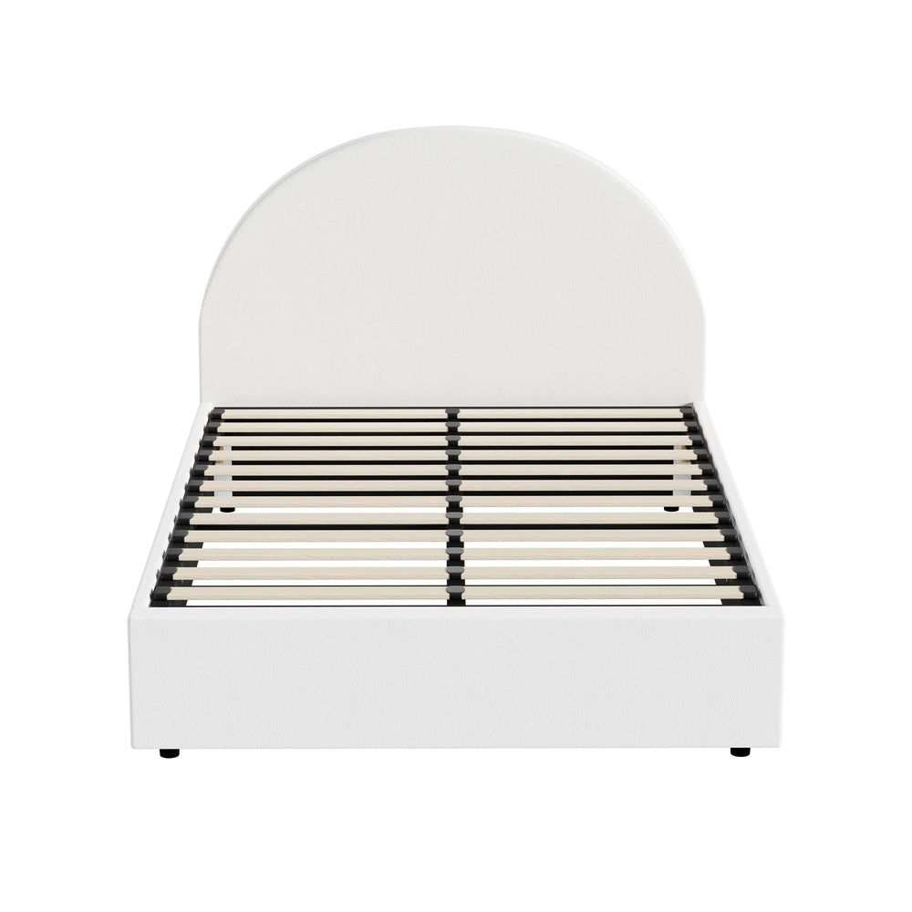 Oikiture Bed Frame Queen Size With Gas Lift Base PU Leather White-Bed Frames-PEROZ Accessories