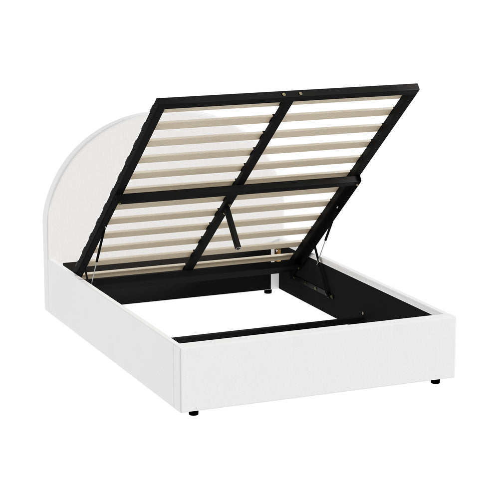 Oikiture Bed Frame Queen Size With Gas Lift Base PU Leather White-Bed Frames-PEROZ Accessories