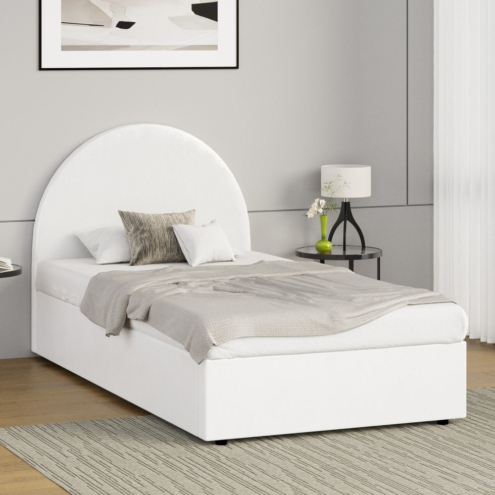 Oikiture Bed Frame Single Size With Gas Lift Base PU Leather White-Bed Frames-PEROZ Accessories