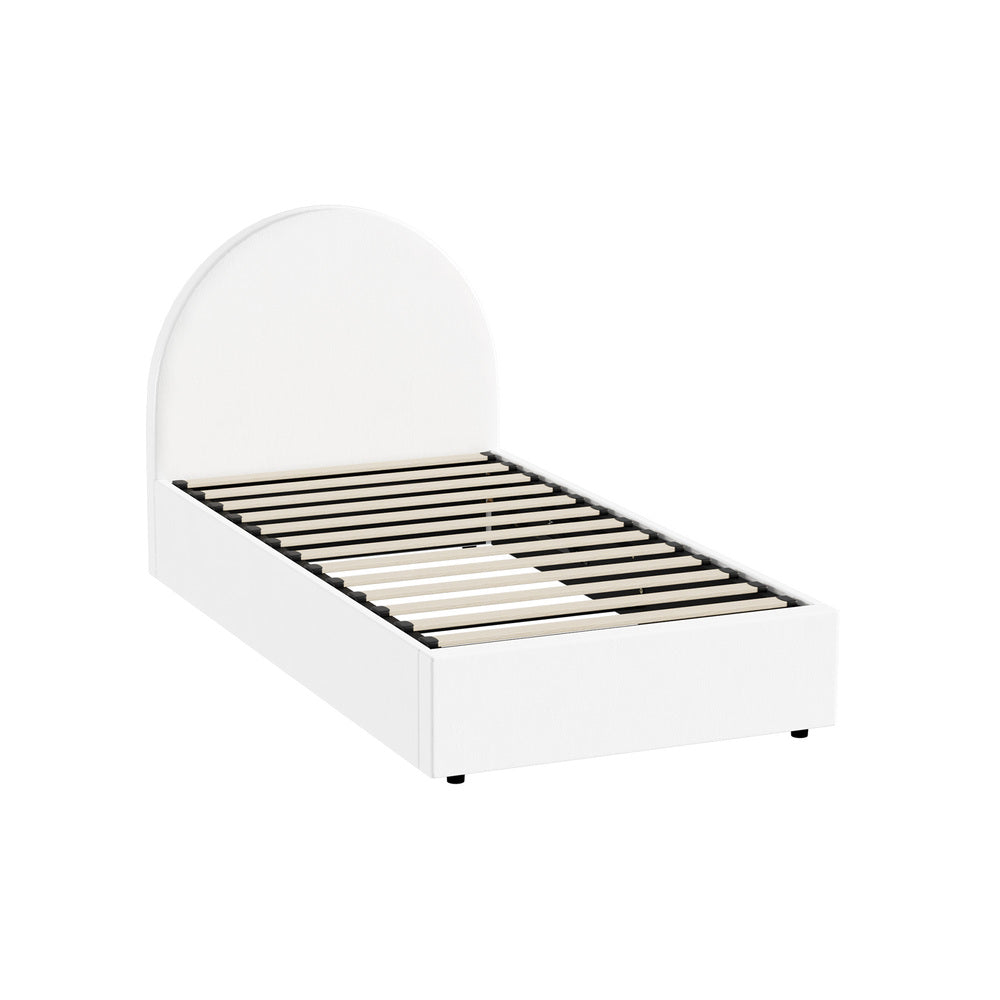 Oikiture Bed Frame Single Size With Gas Lift Base PU Leather White-Bed Frames-PEROZ Accessories