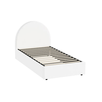 Oikiture Bed Frame Single Size With Gas Lift Base PU Leather White-Bed Frames-PEROZ Accessories