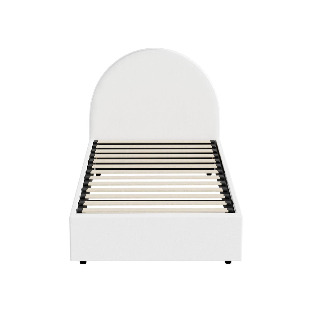 Oikiture Bed Frame Single Size With Gas Lift Base PU Leather White-Bed Frames-PEROZ Accessories