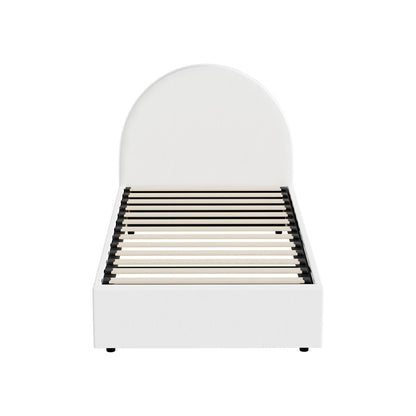 Oikiture Bed Frame Single Size With Gas Lift Base PU Leather White-Bed Frames-PEROZ Accessories
