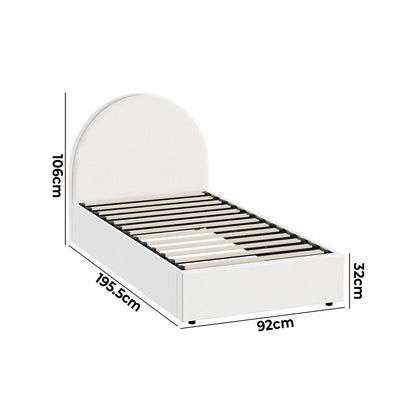 Oikiture Bed Frame Single Size With Gas Lift Base PU Leather White-Bed Frames-PEROZ Accessories