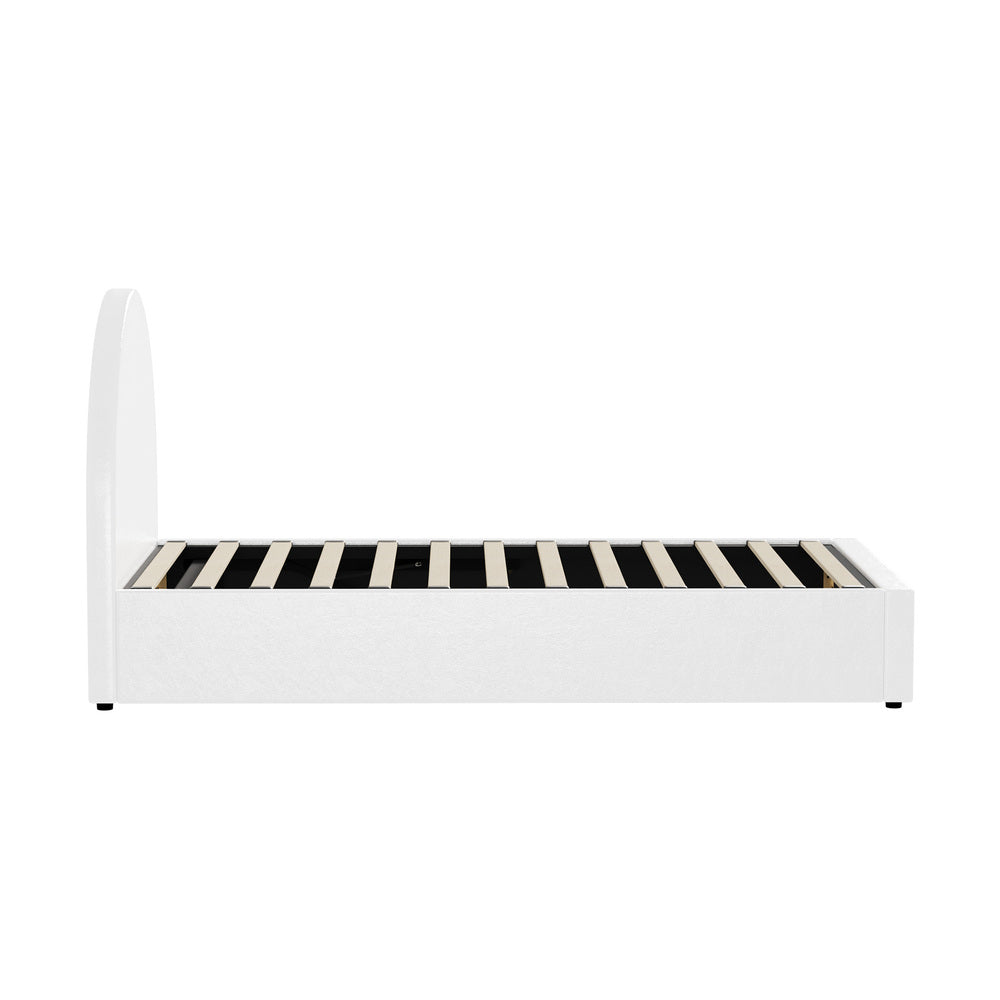 Oikiture Bed Frame Single Size With Gas Lift Base PU Leather White-Bed Frames-PEROZ Accessories