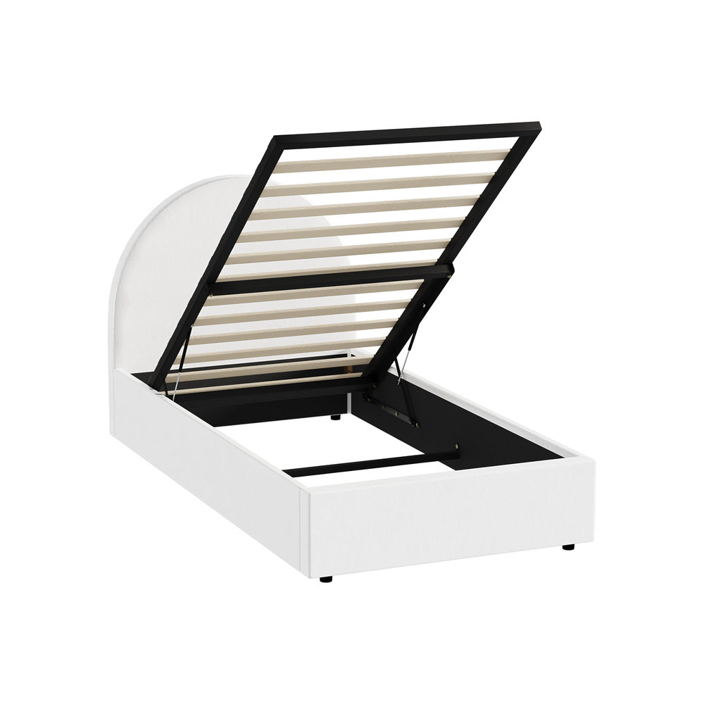 Oikiture Bed Frame Single Size With Gas Lift Base PU Leather White-Bed Frames-PEROZ Accessories
