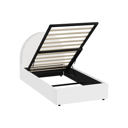 Oikiture Bed Frame Single Size With Gas Lift Base PU Leather White-Bed Frames-PEROZ Accessories