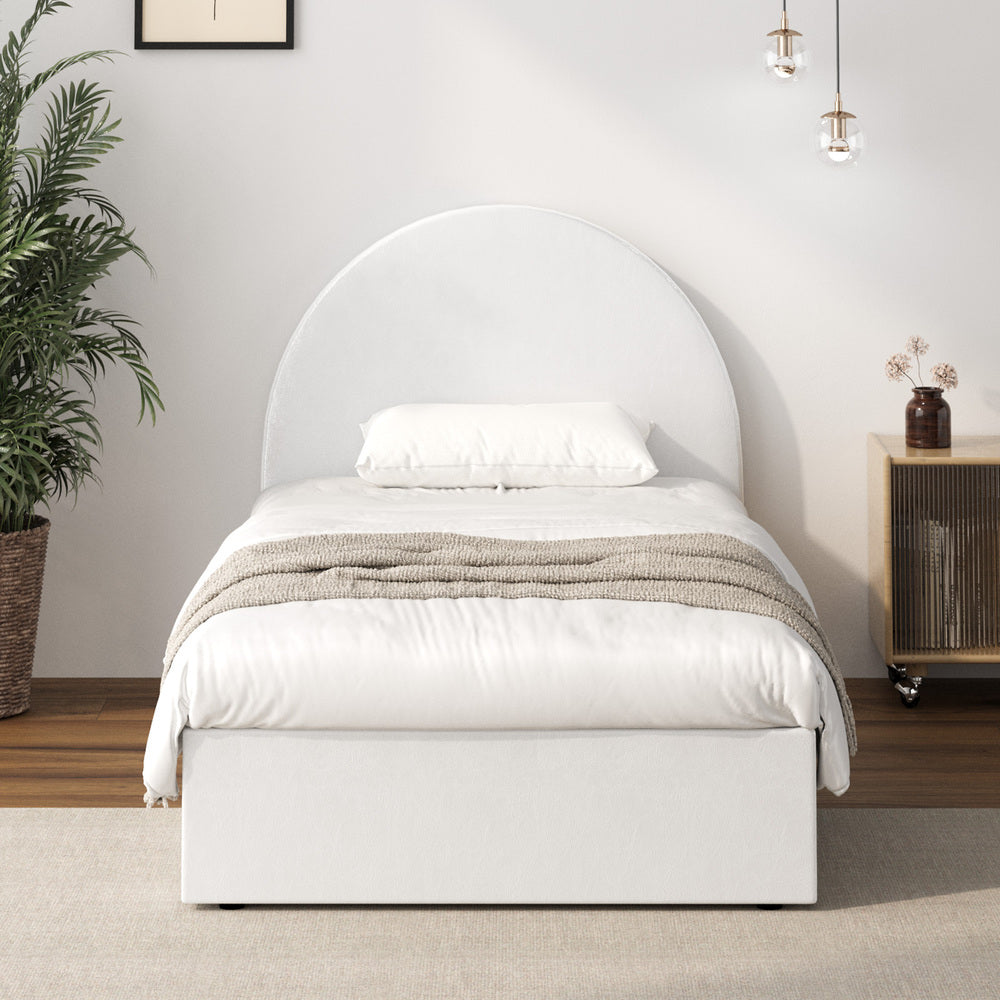 Oikiture Bed Frame Single Size With Gas Lift Base PU Leather White-Bed Frames-PEROZ Accessories