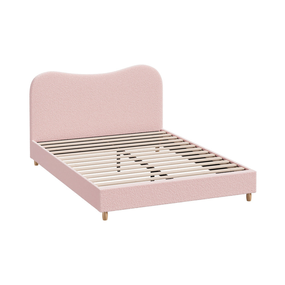 Oikiture Bed Frame Double Size Pink Boucle Cloud Shape-Bed Frame-PEROZ Accessories