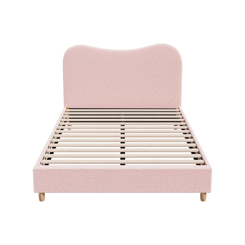 Oikiture Bed Frame Double Size Pink Boucle Cloud Shape-Bed Frame-PEROZ Accessories