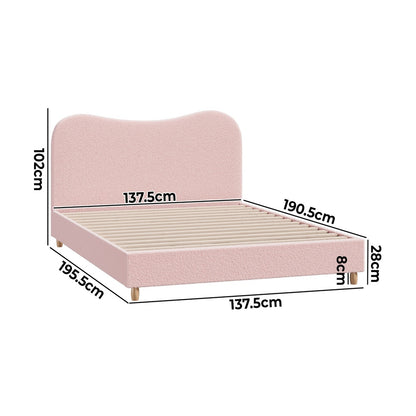 Oikiture Bed Frame Double Size Pink Boucle Cloud Shape-Bed Frame-PEROZ Accessories