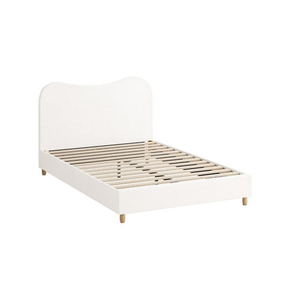 Oikiture Bed Frame Double Size White Boucle Cloud Shape-Bed Frames-PEROZ Accessories