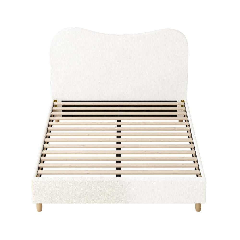 Oikiture Bed Frame Double Size White Boucle Cloud Shape-Bed Frames-PEROZ Accessories