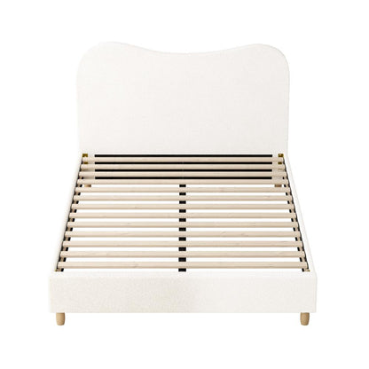 Oikiture Bed Frame Double Size White Boucle Cloud Shape-Bed Frames-PEROZ Accessories