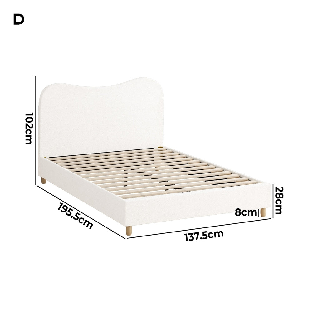 Oikiture Bed Frame Double Size White Boucle Cloud Shape-Bed Frames-PEROZ Accessories