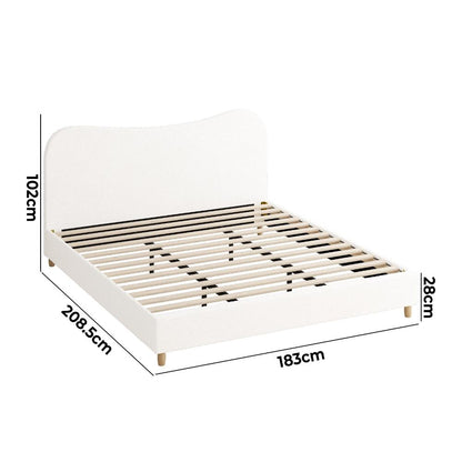 Oikiture Bed Frame King Size White Boucle Cloud Shape-Bed Frames-PEROZ Accessories