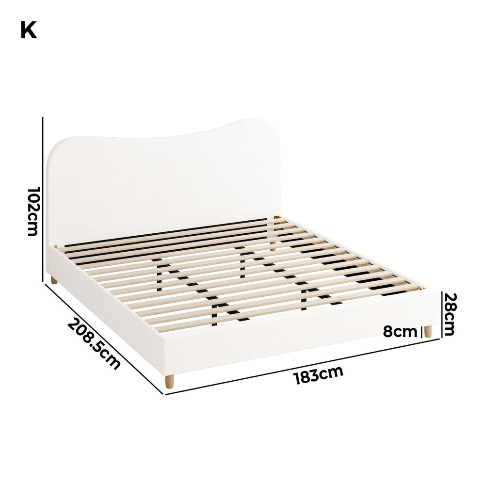Oikiture Bed Frame King Size White Boucle Cloud Shape-Bed Frames-PEROZ Accessories